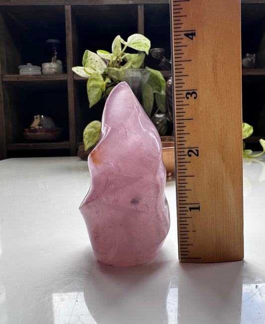 Rose Quartz Flame with Iron Quartz Inclusions